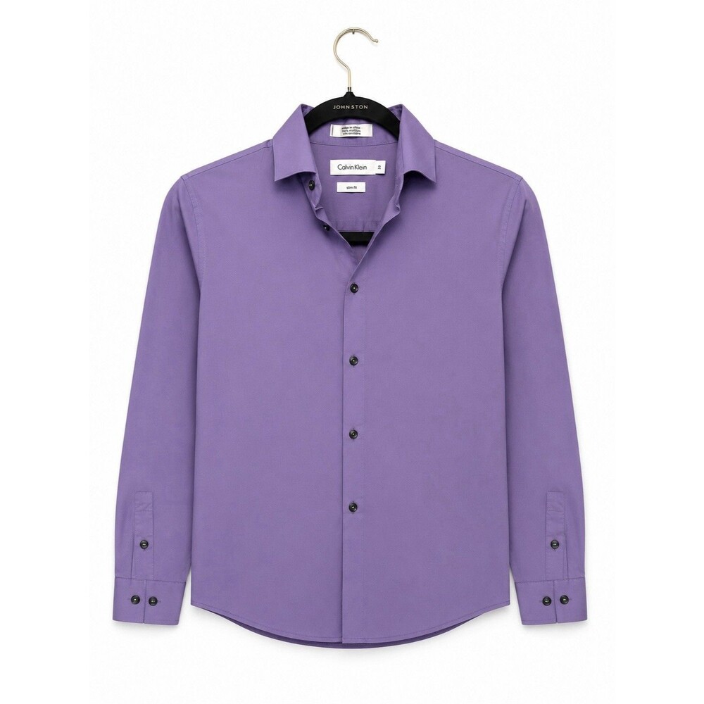 Calvin Klein Boy's Size 12 Purple Sateen Long Sleeve Button Down Dress Shirt Euc
